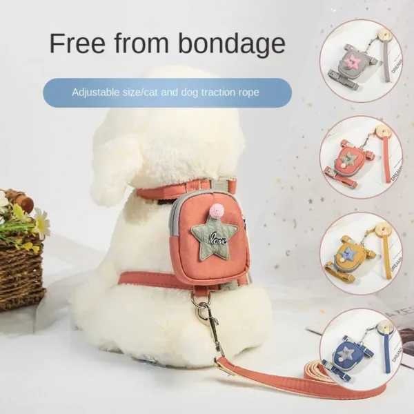 Pet Dog Leash Backpack Chest Strap Teddy Puppy Harness Dogs and Cat Adjustable Chain Rope Collar Outdoor Travel Snacks Bag - 图片 2
