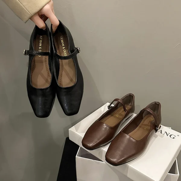 2023 Summer New Brand Women Flats Fashion Square Toe Shallow Mary Jane Shoes Soft Casual Ballet Shoes Slingback Shoes - 图片 4
